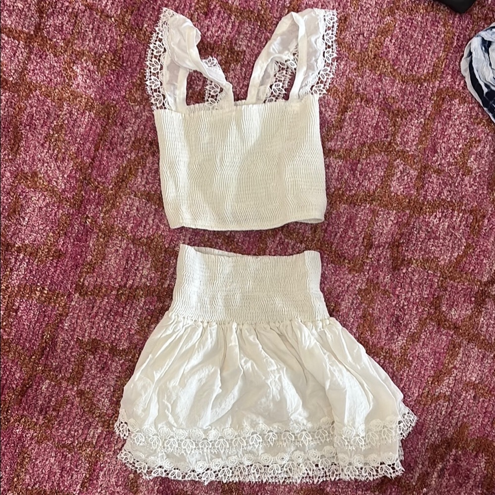 White Lace Trim Skirt Set